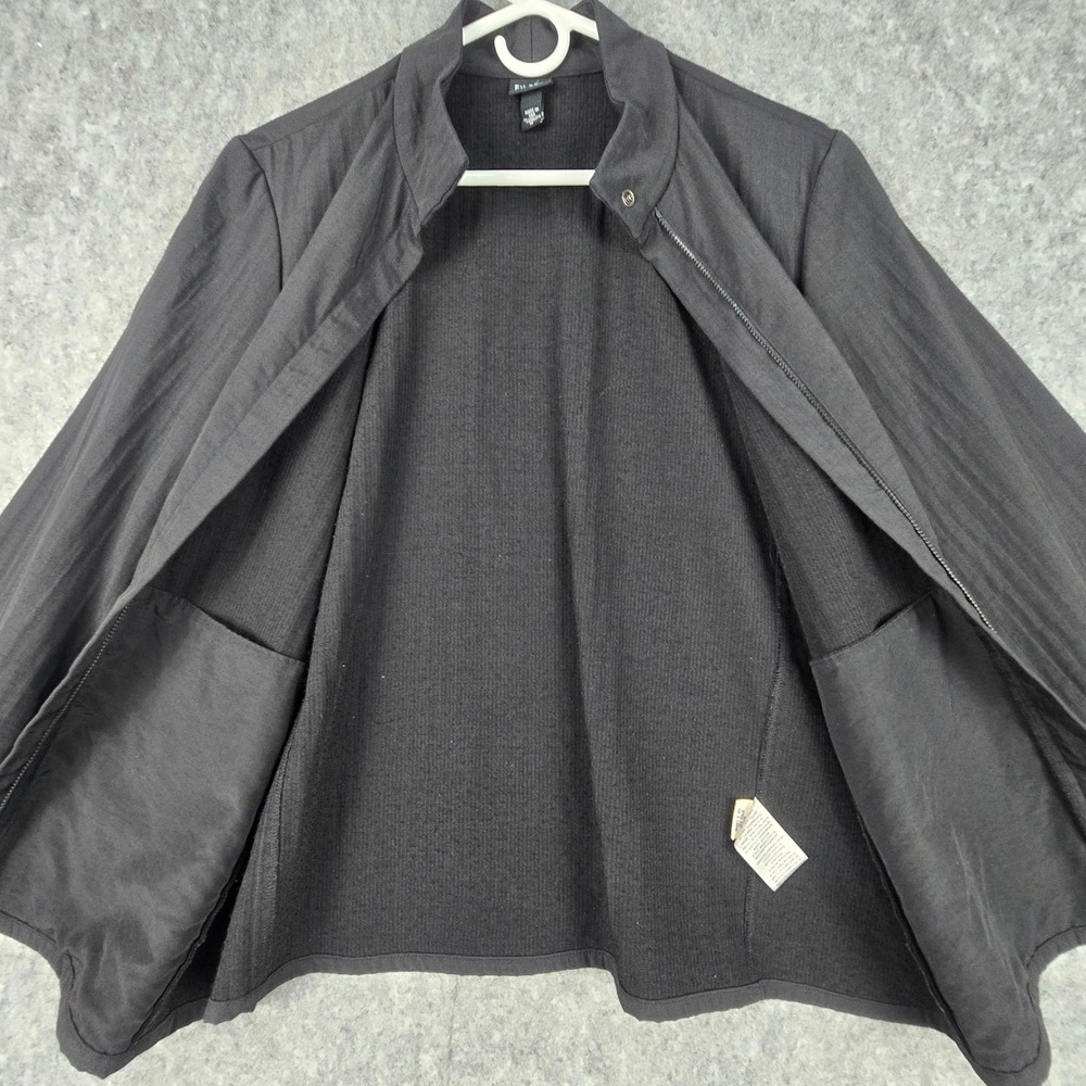 Eileen Fisher Jacket Womens M Black Textured Zip Snap Mock Neck Shacket J33